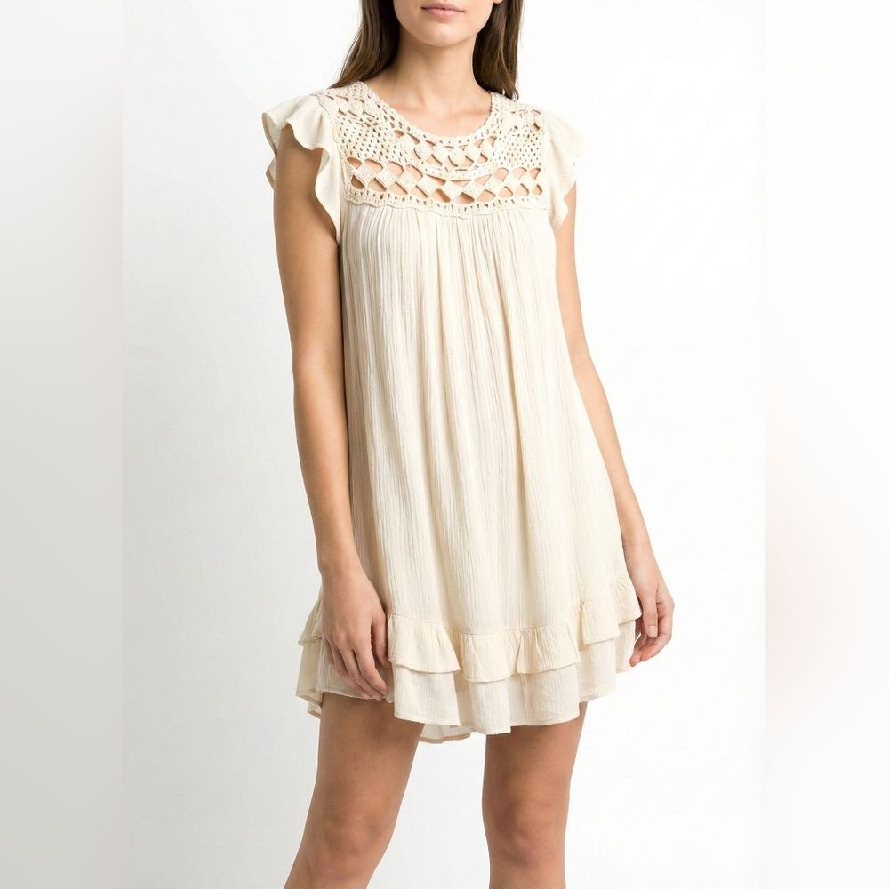 Paper Lace Romantic Boho Crochet Tunic Top Mini Dress Size XS Romantic Crochet